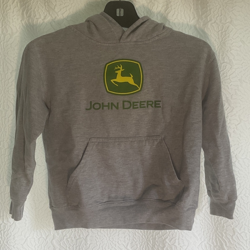 John Deere Gray Hoodie with Green Logo